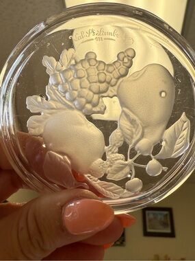 Val St. Lambert Crystal 'Brussels' Intaglio Wine Coaster with Fruit Motif.